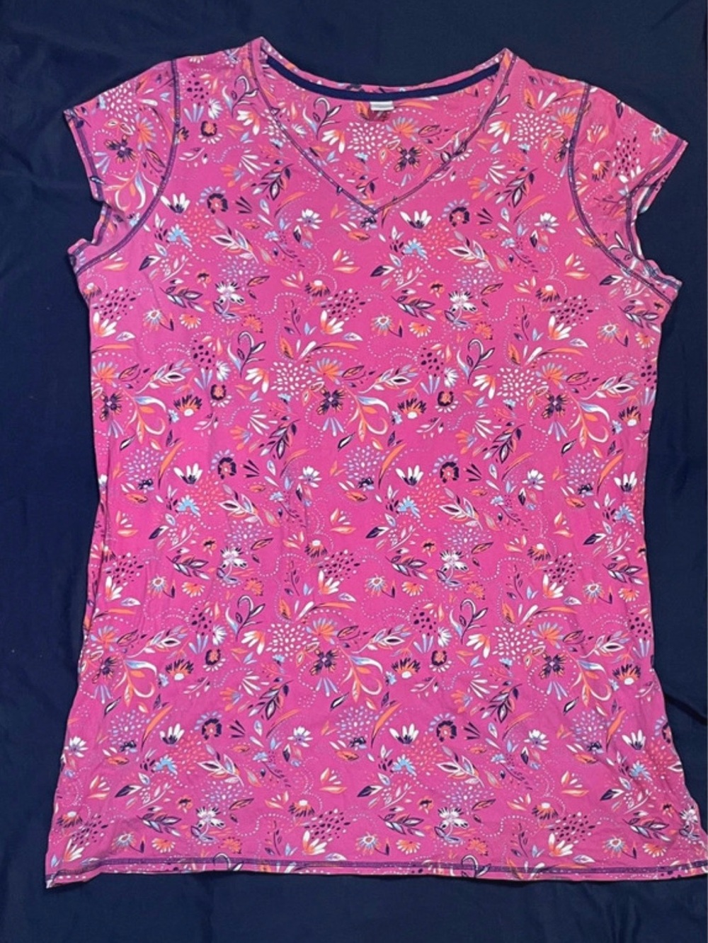 Sleep Chic Pink Floral V-Neck Short Sleeve Lounge Top (Size 2X)